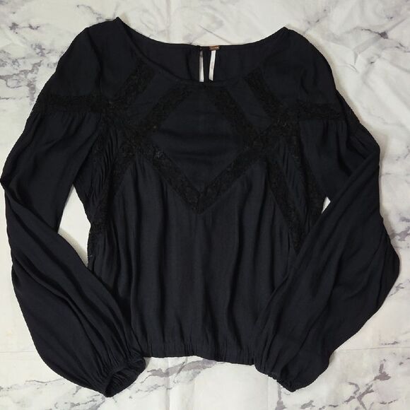 Free People Tops - Free People Black Blouse with Lace Detail